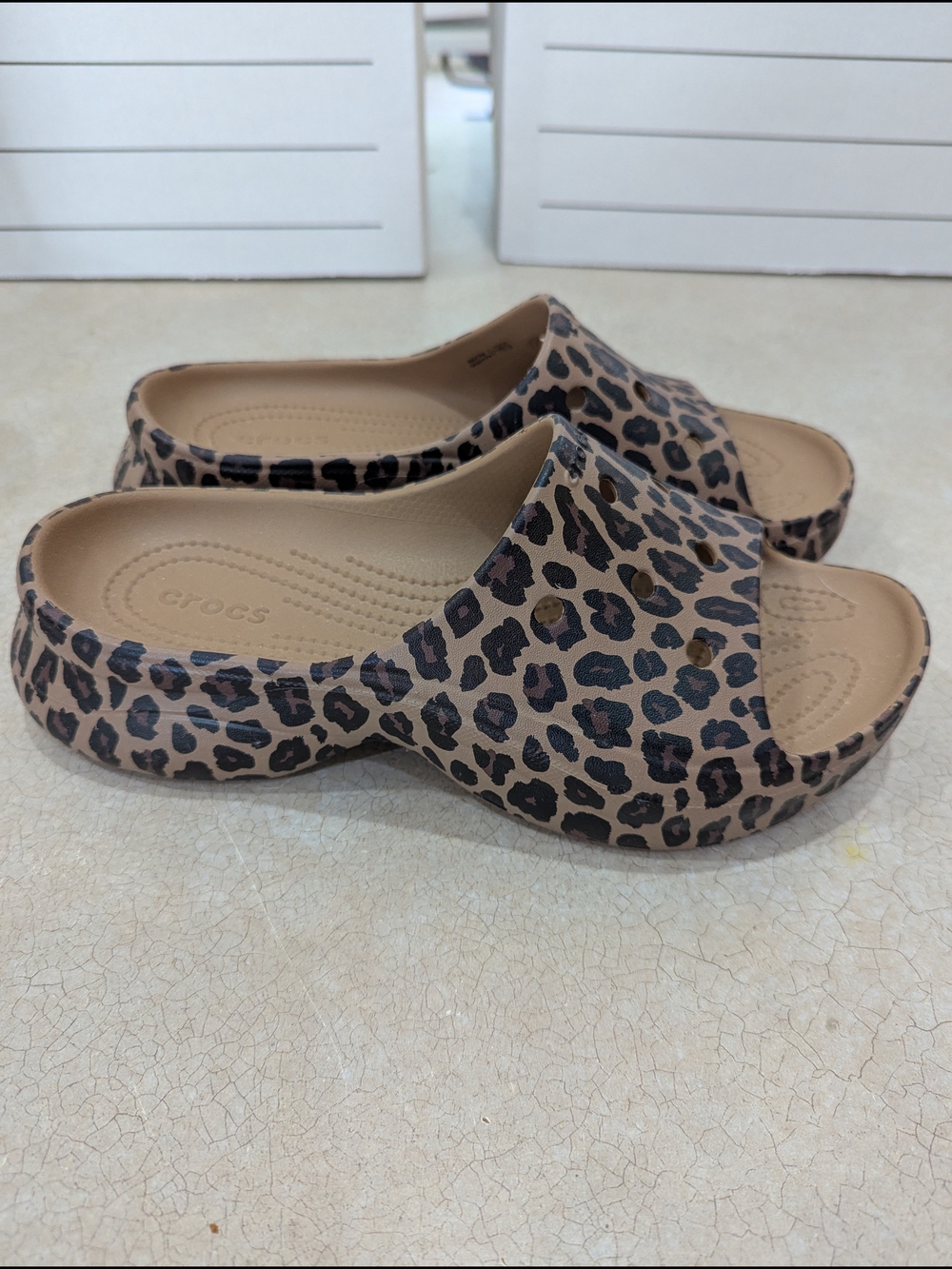 Crocs Classic Leopard Print Slide Sandals - Brown/Black - Picture 4 of 6